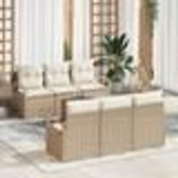 vidaXL Ensemble de canapé de jardin de 7 pièces avec coussins en rotin polybeige et acacia