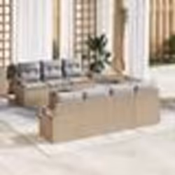 vidaXL Ensemble lounge de jardin 8 pièces avec coussins beiges en poly rotin et acacia