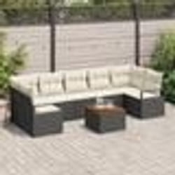 vidaXL Ensemble de jardin 8 pièces avec coussins en rotin noir et acacia