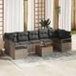 vidaXL Canapé de Jardin 8 Pièces avec Coussins Gris en Poly Rattan et Acacia