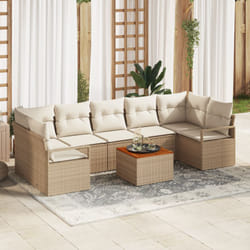 vidaXL Canapé de jardin 8 pièces avec coussins beiges en poly rotin et acacia