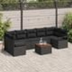 vidaXL Ensemble de Jardin 8 Pièces avec Coussins Noirs en Rattan Poly et Acacia