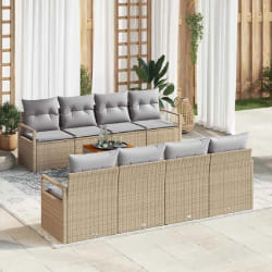 vidaXL Ensemble de canapé de jardin 9 pcs Beige Poly rotin