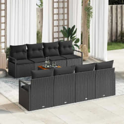 vidaXL Ensemble de 9 canapés de jardin avec des coussins en polyrotin noir et en acacia