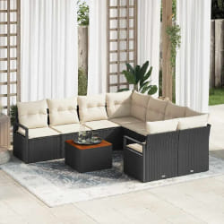 vidaXL Ensemble de canapé de jardin avec coussin 9 pcs Noir Poly rotin