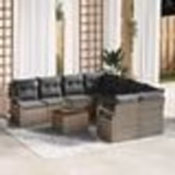 vidaXL Ensemble de Jardin 9 Pièces avec Coussins en Rattan Gris et Acacia