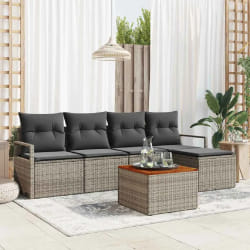 vidaXL Ensemble de canapé de jardin 6 pièces avec coussins gris en poly rattan et acacia.