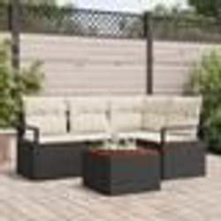 vidaXL Canapé de jardin 5 pièces avec coussins en poly rattan noir et acacia