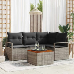 vidaXL Ensemble de canapé de jardin avec coussin 5 pcs Gris Poly rotin