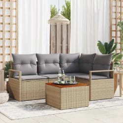 vidaXL Ensemble de salon de jardin 5 pièces avec coussins beige en rotin synthétique
