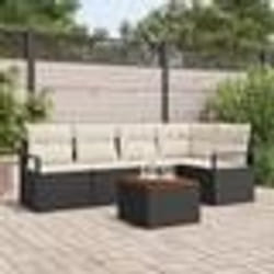 vidaXL Ensemble de Jardin 6 Pièces avec Coussins en Rattan Poly Noir et Acacia