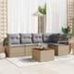 vidaXL Set de canapé de jardin 6 pièces avec des coussins en rotin polybeige et acacia