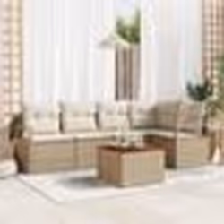 vidaXL Ensemble de salon de jardin 6 pièces avec coussins beige en polyrotin et acacia