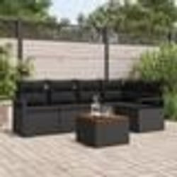 vidaXL Canapé de jardin 6 pièces avec coussins, en poly rotin noir et bois d'acacia