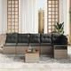 vidaXL Ensemble de jardin 7 pièces avec des coussins gris en poly rotin et en acacia.