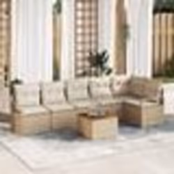vidaXL Set de canapés de jardin 7 pièces avec coussins beige en polyrotin et acacia