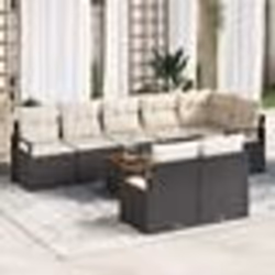 vidaXL Salon de jardin 9 pièces avec coussins noirs, poly rotin et acacia.