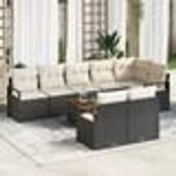 vidaXL Salon de jardin 9 pièces avec coussins noirs, poly rotin et acacia.