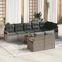 vidaXL Canapé de jardin 9 pièces avec coussins gris en poly rotin et acacia