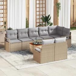 vidaXL Ensemble de canapé de jardin 9 pièces avec des coussins beiges en poly rotin et acacia.