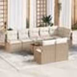 vidaXL Set de jardin 9 pièces avec coussins beiges en poly rotin et acacia
