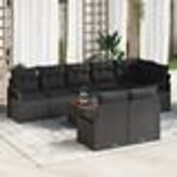 vidaXL Ensemble de canapé de jardin 9 pièces avec coussins en poly rattan noir et acacia