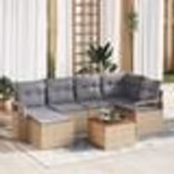 vidaXL Canapé de jardin 7 pièces avec coussins en poly rotin beige et acacia.