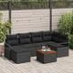 vidaXL Set de canapé de jardin 7 pièces avec coussins en rotin noir et acacia
