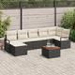 vidaXL Canapé de jardin 8 pièces avec coussins en poly rotin noir et acacia.