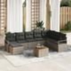 vidaXL Ensemble de canapés de jardin 9 pièces avec coussins gris en poly rotin et acacia.