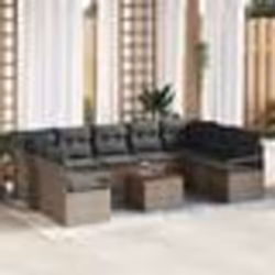 vidaXL Canapé de jardin 10 pièces avec des coussins gris en poly rotin et acacia