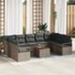 vidaXL Canapé de jardin 10 pièces avec des coussins gris en poly rotin et acacia