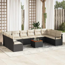 vidaXL Ensemble de canapé de jardin de 11 pièces avec coussins noirs en rotin synthétique acacia.
