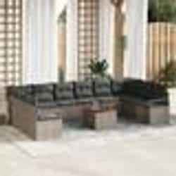 vidaXL Ensemble de jardin de 11 pièces avec coussins en rotin gris et en acacia