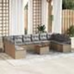 vidaXL Ensemble de salon de jardin 11 pièces avec coussins beiges en poly rattan