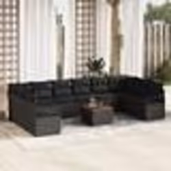 vidaXL Ensemble de canapé de jardin 11 pièces avec coussins en poly rotin noir et acacia