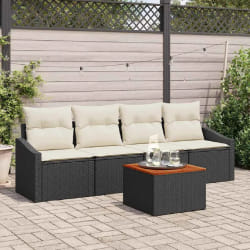 vidaXL Ensemble de jardin 5 pièces avec des coussins en poly rattan noir et acacia.