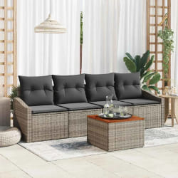 vidaXL Ensemble de Canapé de Jardin 5 Pièces avec Coussins Gris en Poly Rattan et Acacia