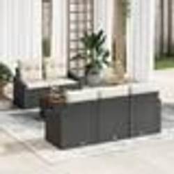 vidaXL Canapé de jardin 6 pièces avec coussins en poly rattan noir et acacia