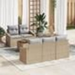 vidaXL Ensemble de jardin 6 pièces avec coussins beiges en rotin synthétique et acacia