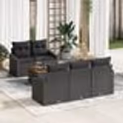 vidaXL Set de canapé de jardin 6 pièces avec coussins noirs en rattan poly et acacia