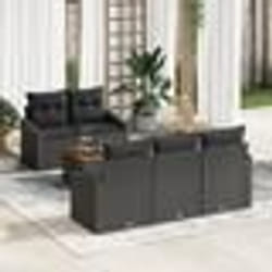 vidaXL Set de canapé de jardin 6 pièces avec coussins noirs en rattan poly et acacia
