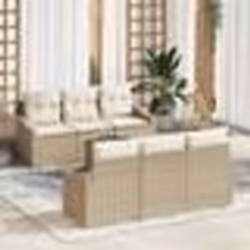 vidaXL Set de canapés de jardin 7 pièces avec des coussins beige en poly rotin et acacia