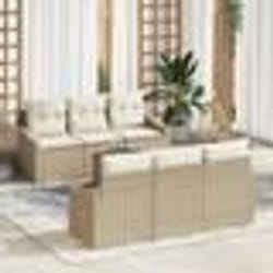 vidaXL Set de canapés de jardin 7 pièces avec des coussins beige en poly rotin et acacia