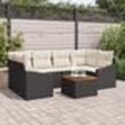 vidaXL Ensemble de canapé de jardin 7 pièces avec coussins noirs en poly rotin et acacia
