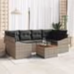 vidaXL Ensemble de jardin 7 pièces avec coussins gris en poly rotin et acacia