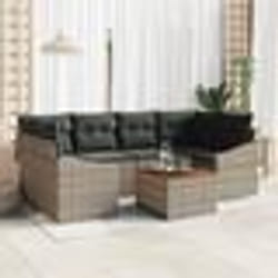 vidaXL Ensemble de jardin 7 pièces avec coussins gris en poly rotin et acacia