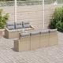 vidaXL Salon de jardin 8 places avec des coussins beige en poly rattan et acacia.