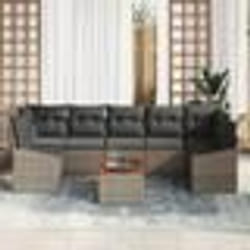 vidaXL Ensemble Canapés de Jardin 8 Pièces avec Coussins Gris en Poly Rattan Acacia