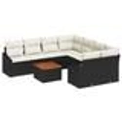 vidaXL Ensemble de canapé de jardin 9 pièces avec coussins en poly rattan noir et acacia.
